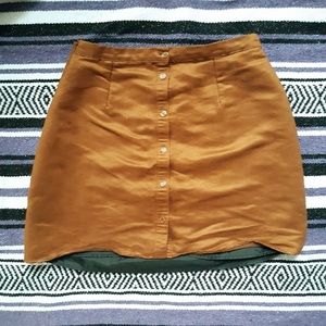 Brown Button Down Suede Style Skirt